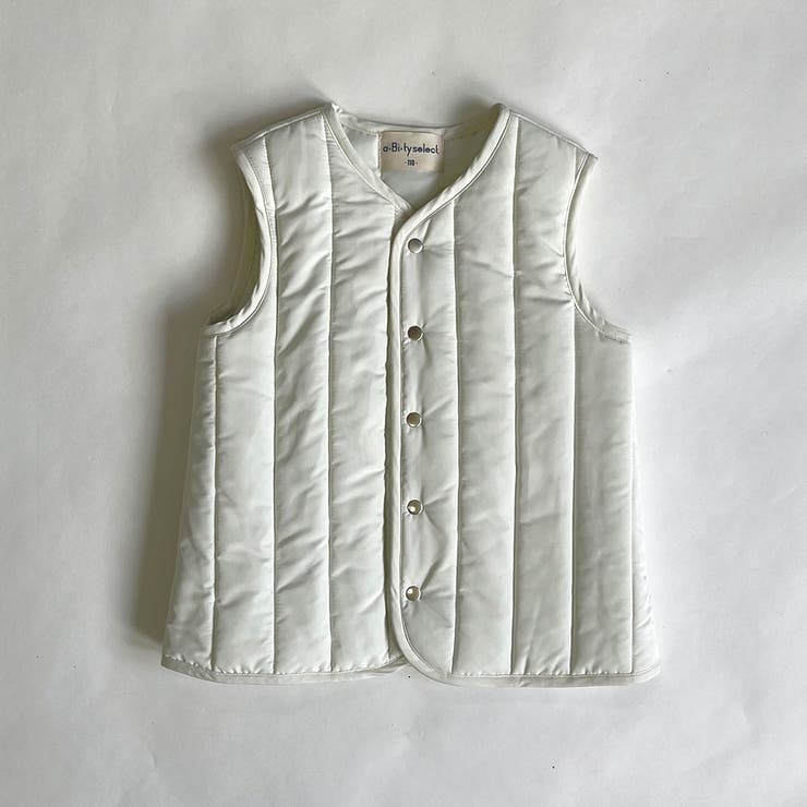 オフホワイト | 中綿ミドル丈 縦キルティングベスト | ブランシェス