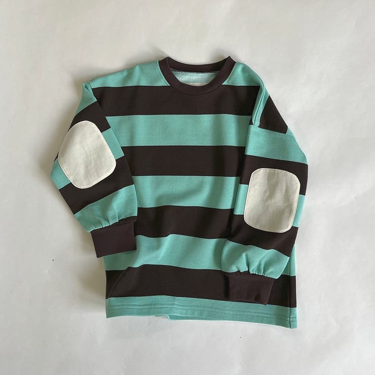 ライトグリーン | オーバーサイズ エルボーパッチ 薄手ボーダートレーナー | ブランシェス