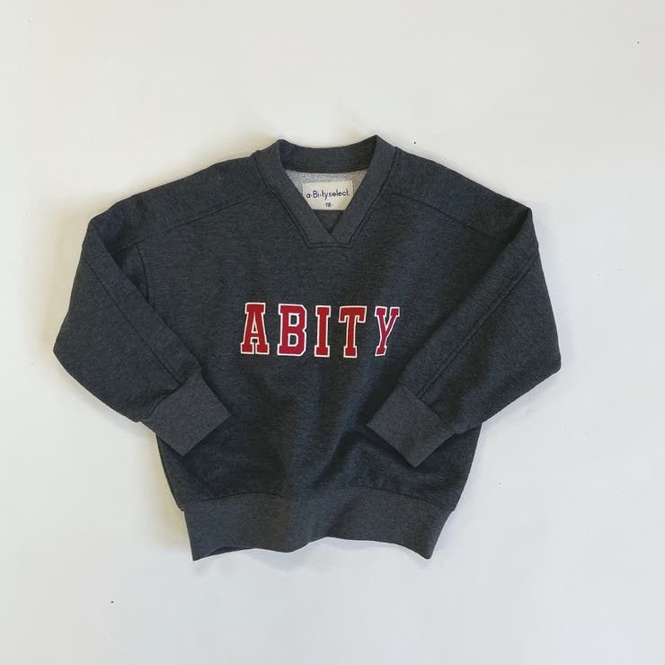 チャコールグレー | ABITYカレッジロゴ刺しゅう Vネックガゼットつき 薄手トレーナー | ブランシェス