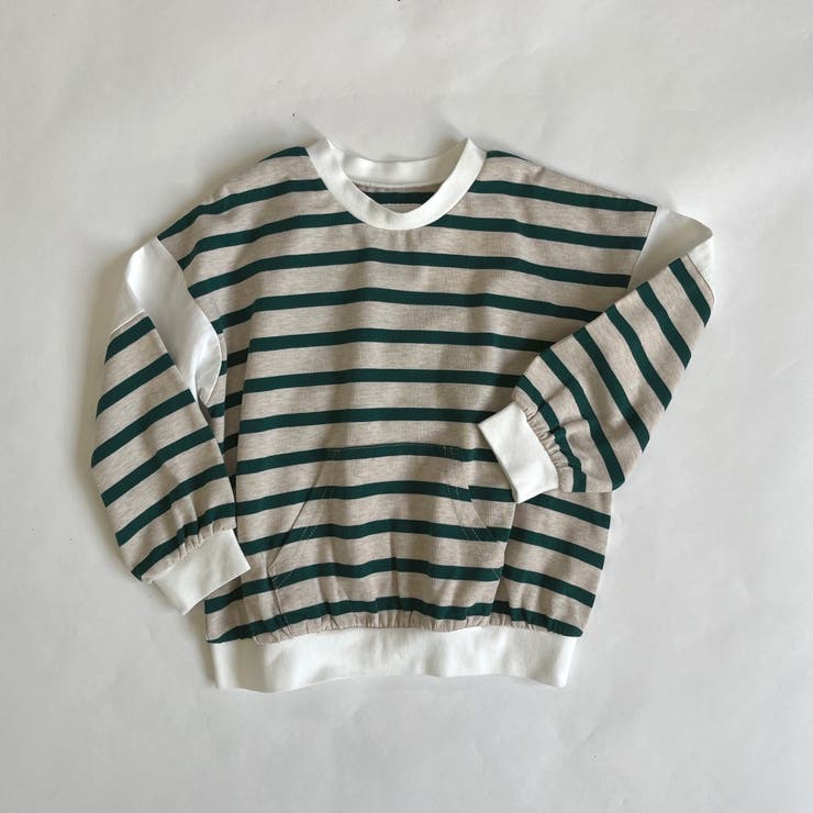 グリーン | 袖切替フロントポケット ボーダー長袖Tシャツ | ブランシェス