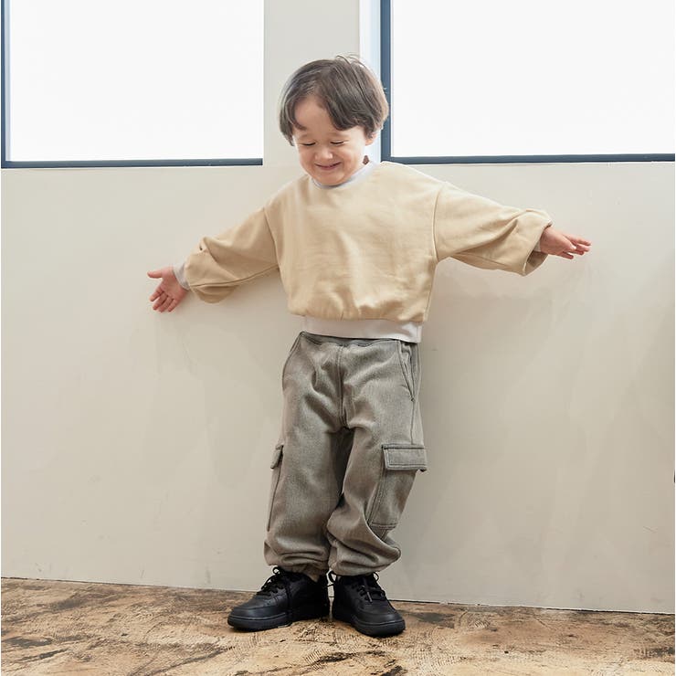 ベージュ | バイカラーバックネームつき 薄手モックネックトレーナー | ブランシェス