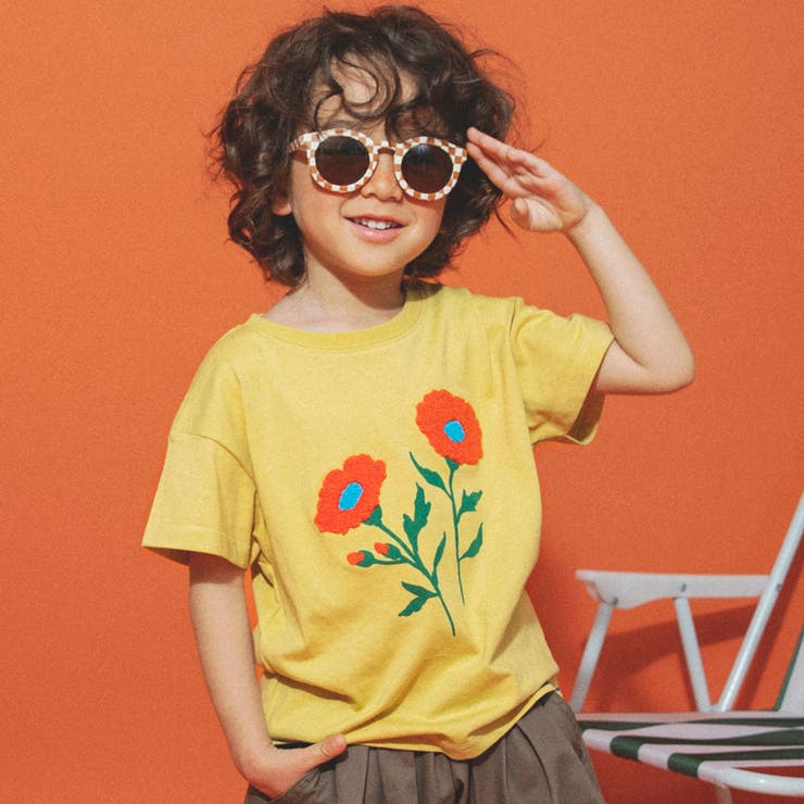 カラシ | 【aBity select./アビティセレクト】サガラ刺繍フラワー半袖Tシャツ | ブランシェス