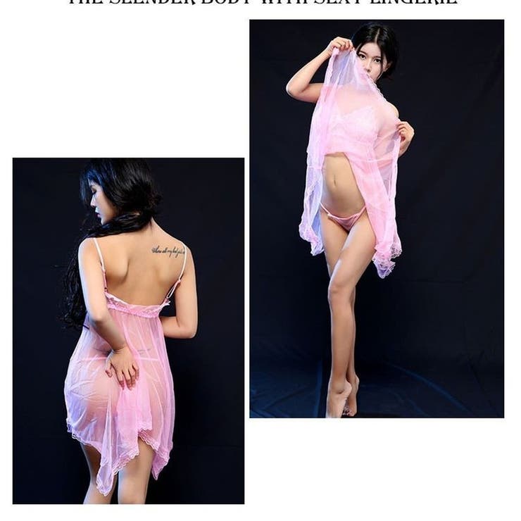 セクシー雑貨 透け感レースベビードール＆Tバックショーツセット(ピンク) | bright wrist  | 詳細画像4 