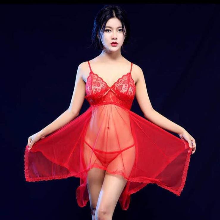 セクシー雑貨 透け感レースベビードール＆Tバックショーツセット(レッド) | bright wrist  | 詳細画像2 