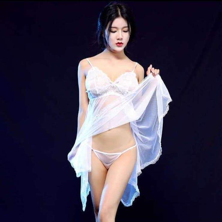 セクシー雑貨 透け感レースベビードール＆Tバックショーツセット(ホワイト) | bright wrist  | 詳細画像1 