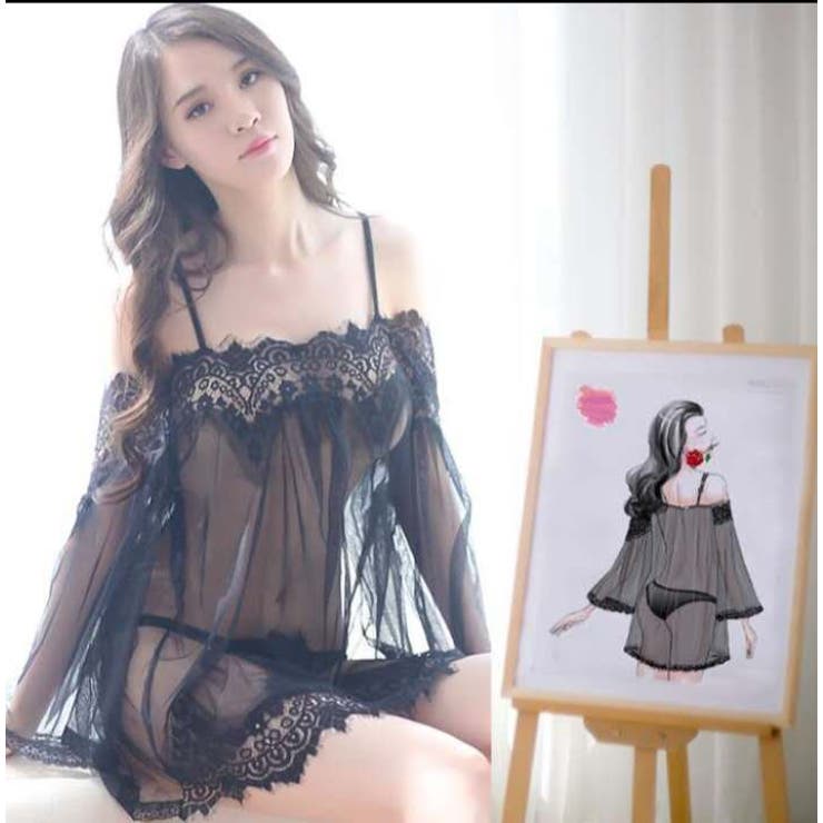 セクシー雑貨 透けるオフショルダードレス＆Tバックショーツセット | bright wrist  | 詳細画像3 