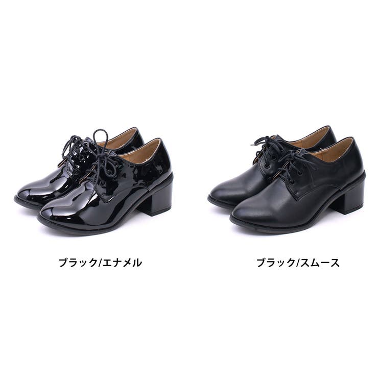 太ヒール マニッシュ レースアップ シューズ おじ靴[品番