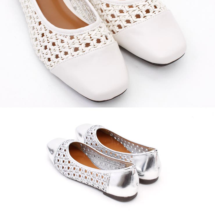 極美品』ピッピシック フラットパンプス メッシュ スクエアトゥ リボン