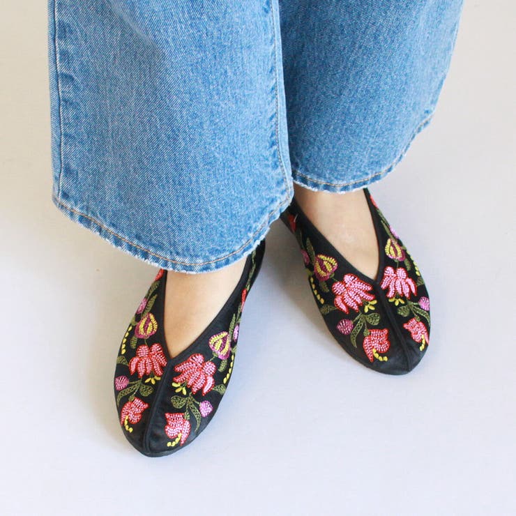 チャイナシューズ 刺繍パンプス サテン刺繍パンプス[品番：DCLS0001335