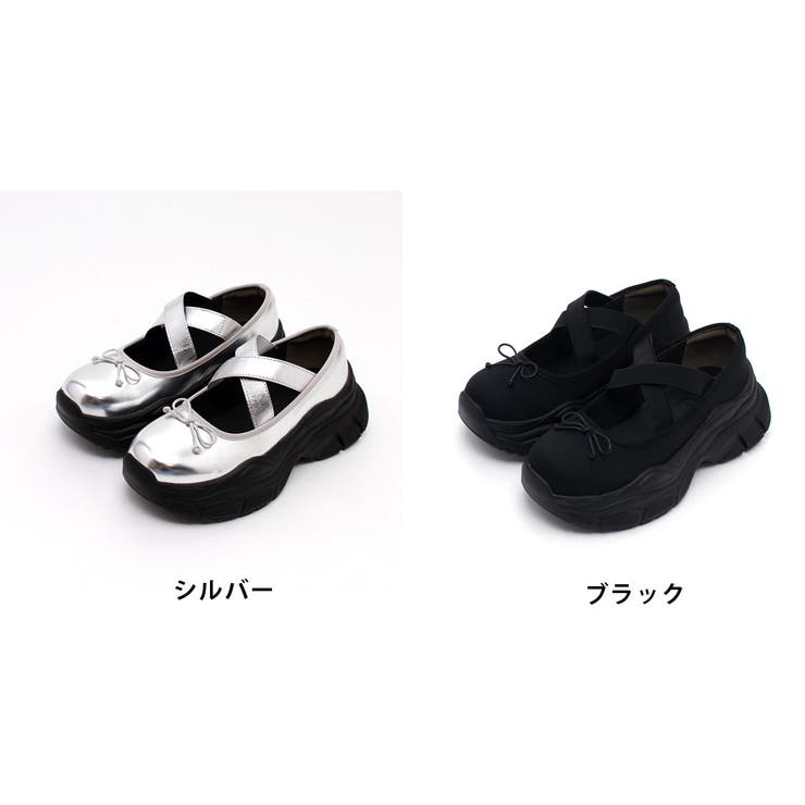 バレエスニーカー 厚底クロスリボンメリージェーン スニーカー