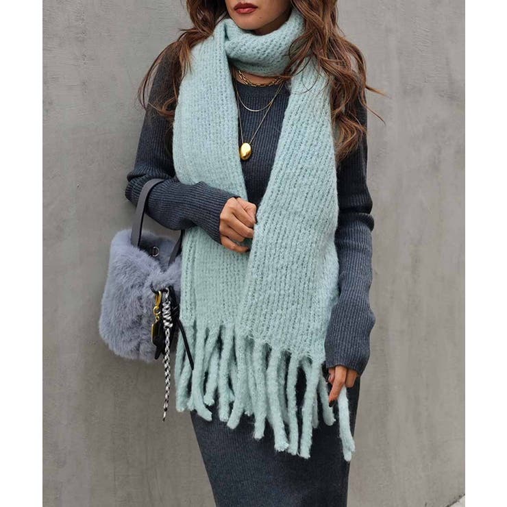 ミント | フリンジニットスカーフesutoreja マフラー スタイルアップ | BUYSENSE