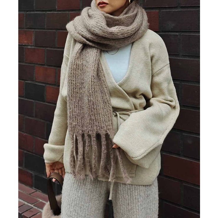 ベージュ | フリンジニットスカーフesutoreja マフラー スタイルアップ | BUYSENSE