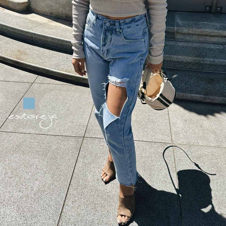 ダメージテーパードデニム esutoreja ボトム | BUYSENSE | 詳細画像1 