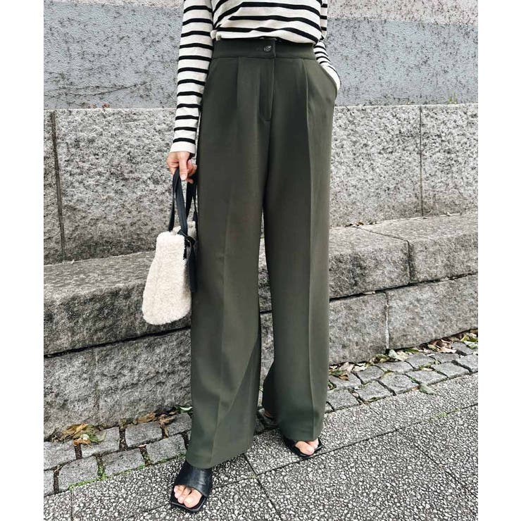 カーキ | センタープレスワイドパンツ esutoreja ボトム | BUYSENSE