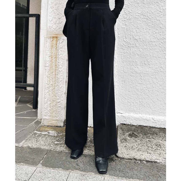 ブラック | センタープレスワイドパンツ esutoreja ボトム | BUYSENSE