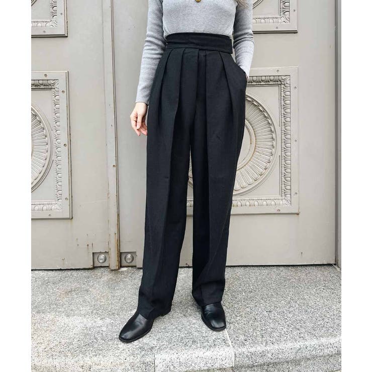 ブラック | ウエストデザインワイドパンツ esutoreja ボトム | BUYSENSE