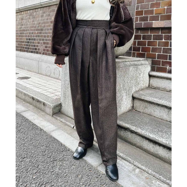 ブラウン | ウエストデザインワイドパンツ esutoreja ボトム | BUYSENSE