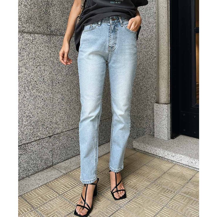ライトブルー | シンプルテーパードデニム  esutoreja ボトム レディース トレンド | BUYSENSE