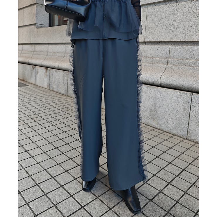 チャコール | サイドチュールフリルパンツesutoreja ボトム スタイルアップ | BUYSENSE