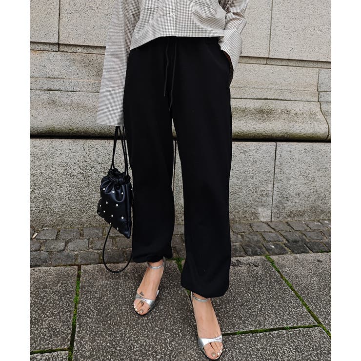 ブラック | ハイウエストスウェットパンツesutoreja ボトム スタイルアップ | BUYSENSE