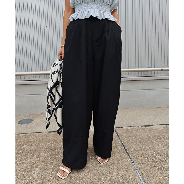 ブラック | タフタ2タックワイドパンツesutoreja ボトム スタイルアップ | BUYSENSE