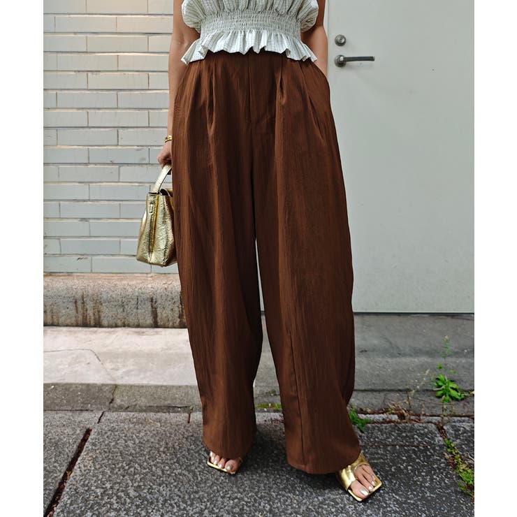 ブラウン | タフタ2タックワイドパンツesutoreja ボトム スタイルアップ | BUYSENSE