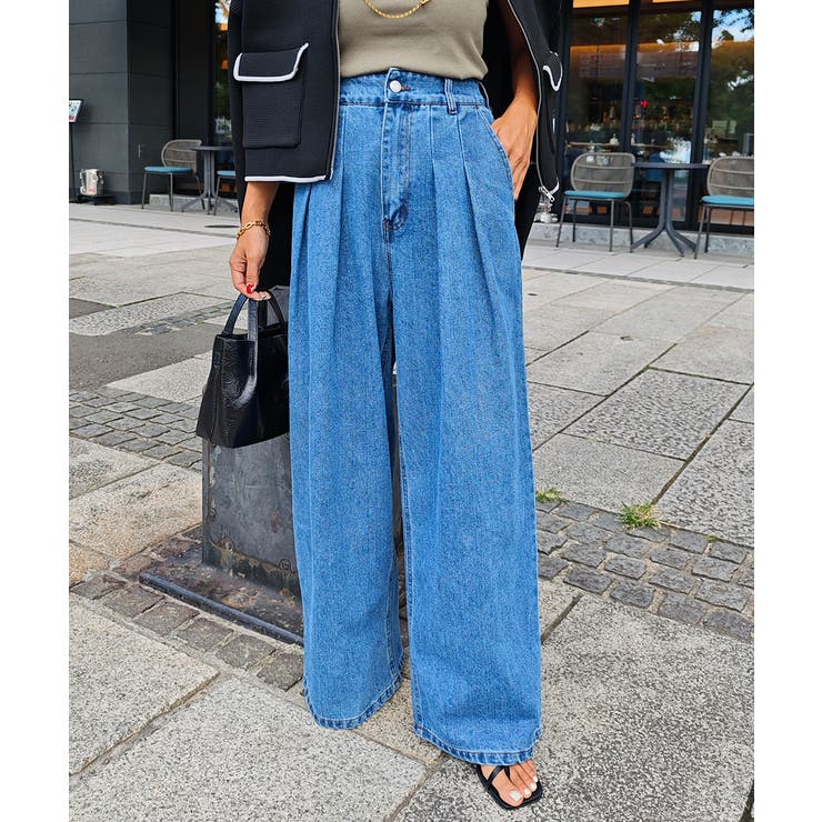 ブルー | 2タックバルーンワイドデニムesutoreja パンツ スタイルアップ | BUYSENSE