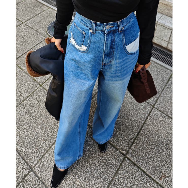 ブルー | オーバーポケットデザインデニムesutoreja パンツ スタイルアップ | BUYSENSE