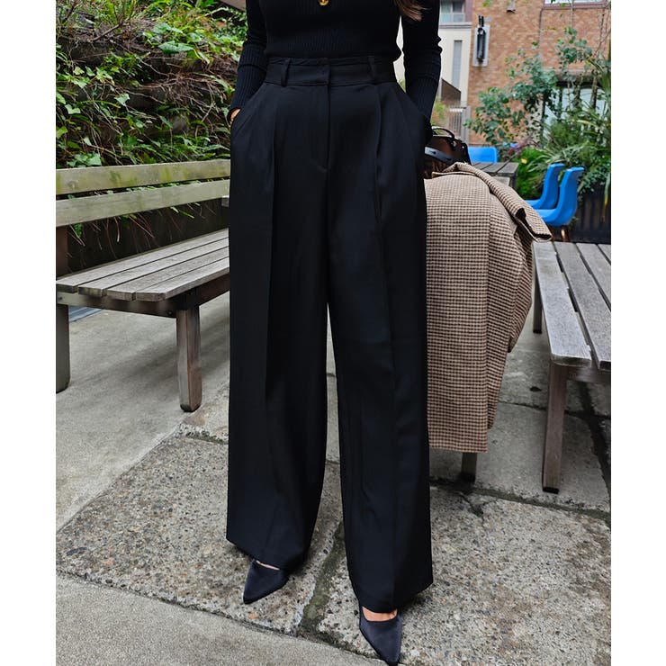 ブラック | パイピング2タックワイドパンツesutoreja ボトム スタイルアップ | BUYSENSE