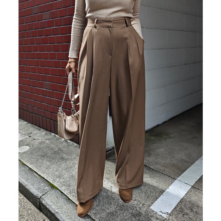 ブラウン | パイピング2タックワイドパンツesutoreja ボトム スタイルアップ | BUYSENSE