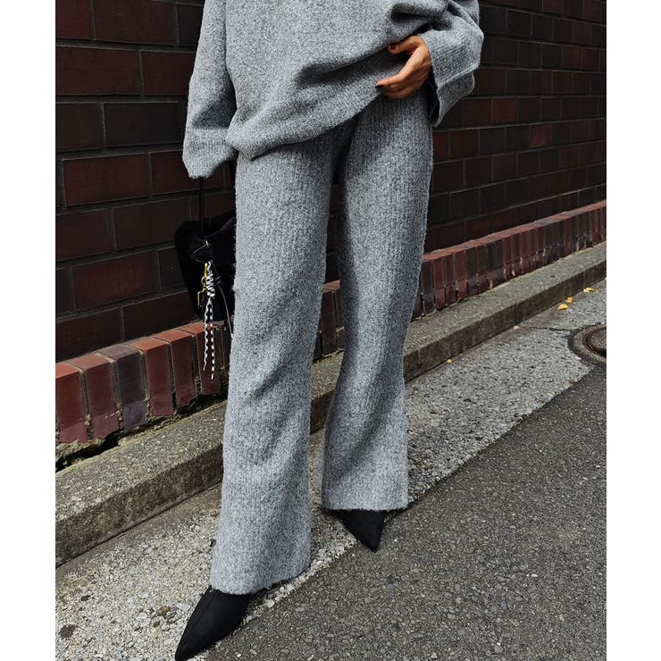 グレー | ミックスニットフレアパンツesutoreja ボトム スタイルアップ | BUYSENSE