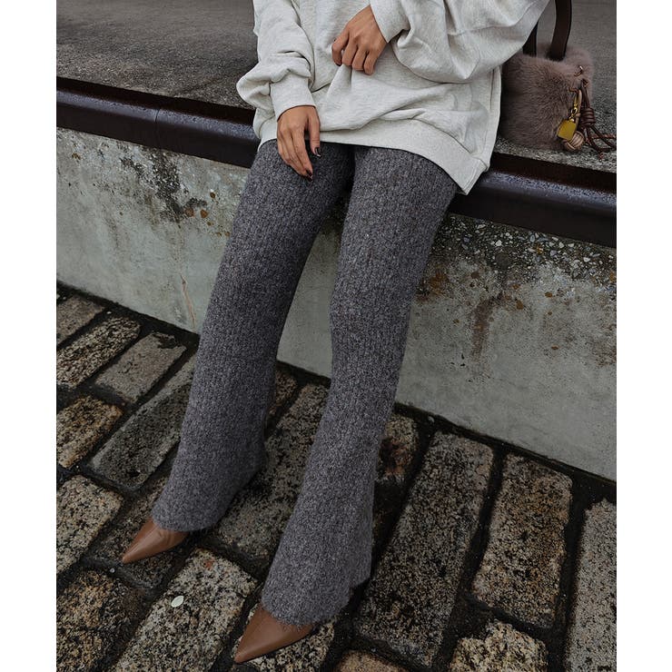 ブラウン | ミックスニットフレアパンツesutoreja ボトム スタイルアップ | BUYSENSE