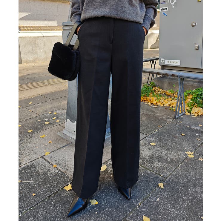 ブラック | ウールライクセンタープレスパンツesutoreja ボトム スタイルアップ | BUYSENSE