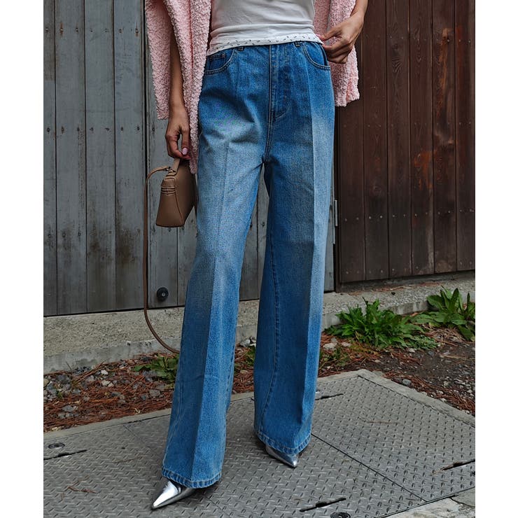 ブルー | センタープレスワイドデニムesutoreja ボトム スタイルアップ | BUYSENSE