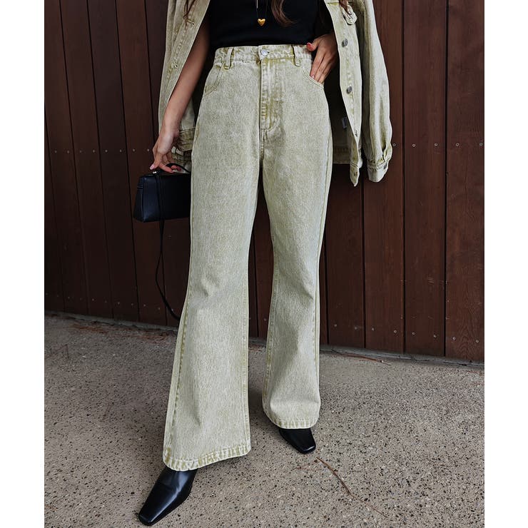 イエロー | ケミカルウォッシュカラーデニムパンツesutoreja ボトム スタイルアップ | BUYSENSE