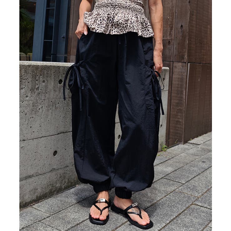 ブラック | サイドリボンカーゴパンツesutoreja ボトム スタイルアップ | BUYSENSE