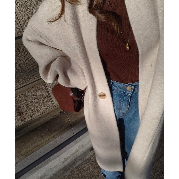 オートミール | ロングニットカーディガンesutoreja カーディガン スタイルアップ | BUYSENSE