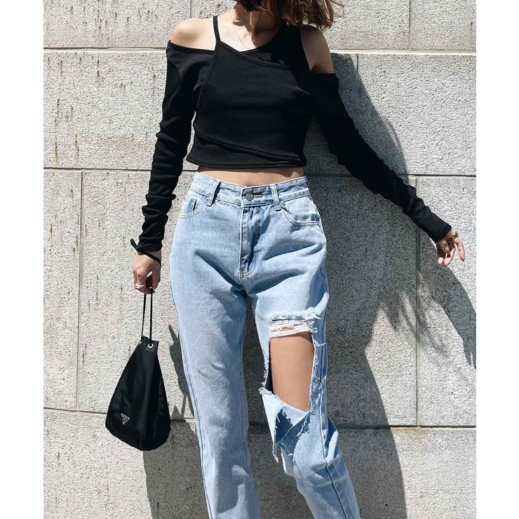 ブラック | レイヤードショートトップス esutoreja カットソー | BUYSENSE