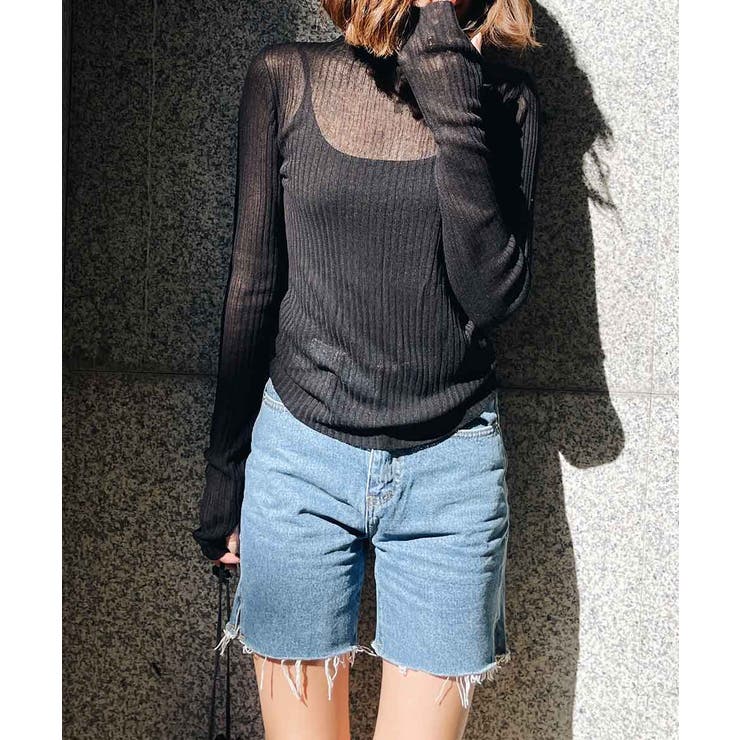 ブラック | ハイネックシアーニット esutoreja カットソー | BUYSENSE