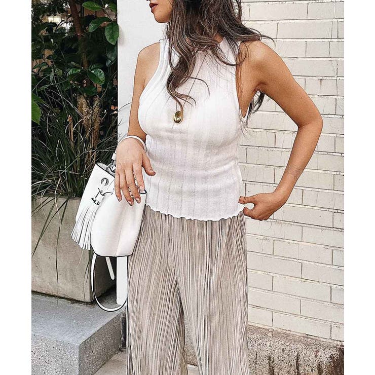 ホワイト | フリルナックノースリーブトップス esutoreja カットソー | BUYSENSE