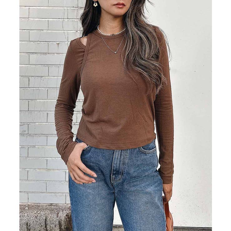ブラウン | ロングスリーブレイヤードトップス esutoreja カットソー | BUYSENSE