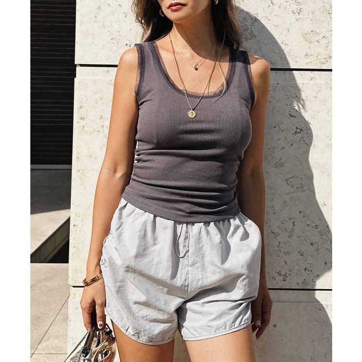 チャコール | チュールトリムリブタンクトップesutoreja カットソー レディース | BUYSENSE