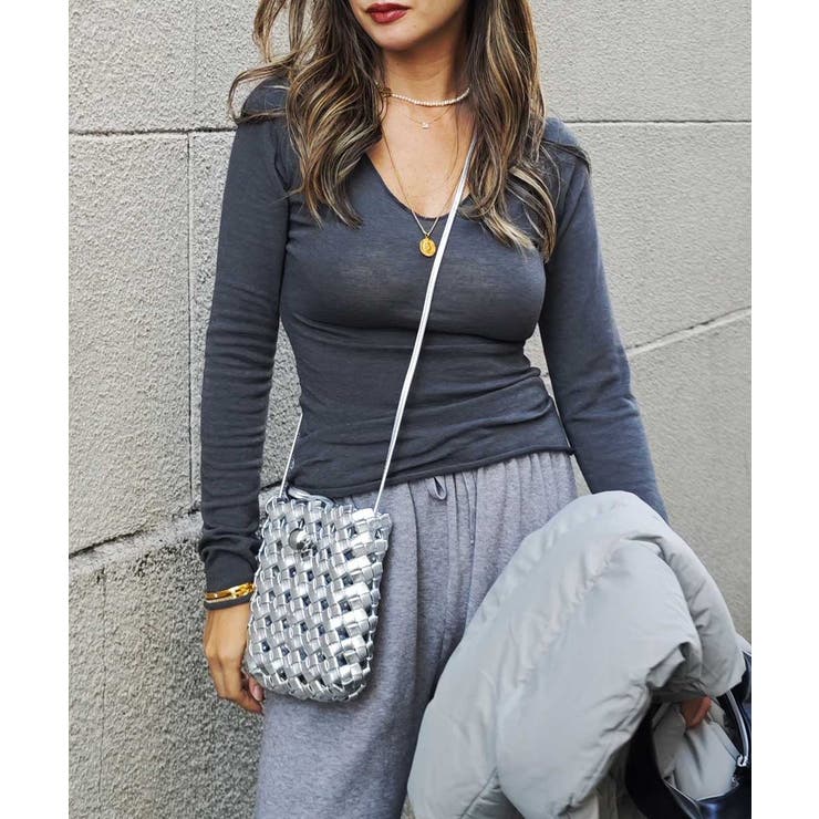 チャコール | Vネックシンプルトップスesutoreja カットソー スタイルアップレディース | BUYSENSE