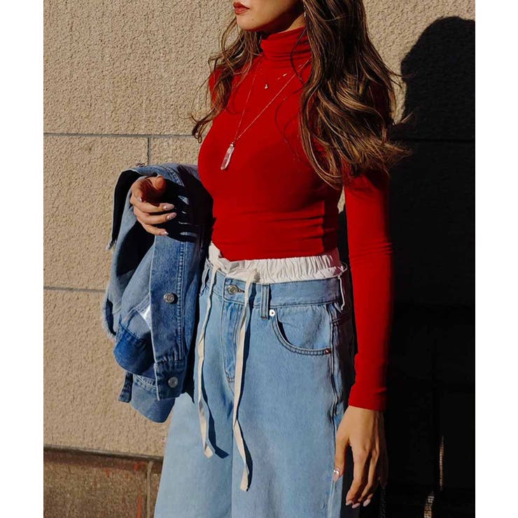 レッド | ベーシックタートルネックトップスesutoreja カットソー スタイルアップ | BUYSENSE
