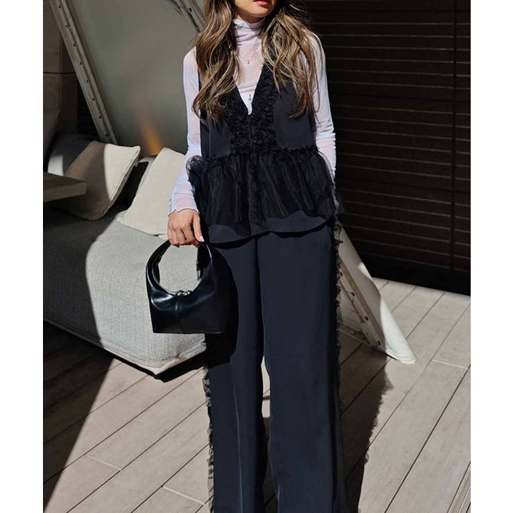 Vネックチュールフリルベストesutoreja カットソー スタイルアップ | BUYSENSE | 詳細画像2 