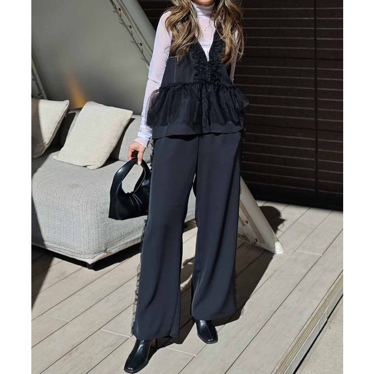 Vネックチュールフリルベストesutoreja カットソー スタイルアップ | BUYSENSE | 詳細画像3 