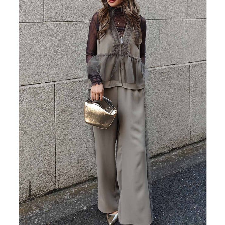 Vネックチュールフリルベストesutoreja カットソー スタイルアップ | BUYSENSE | 詳細画像4 