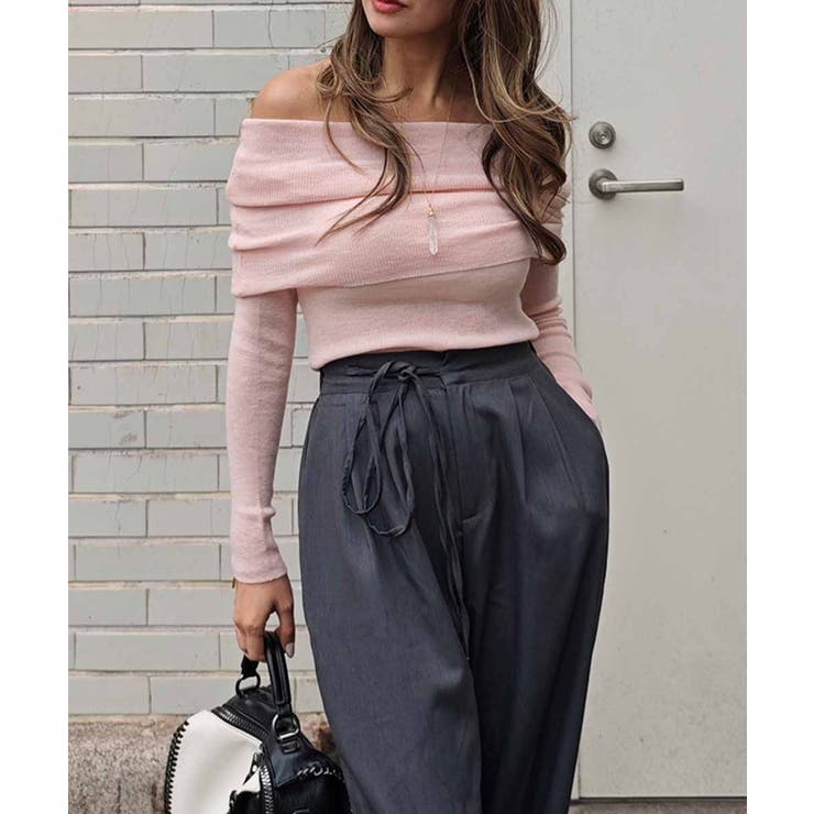 ピンク | オフショルダーニットトップスesutoreja カットソー スタイルアップ | BUYSENSE