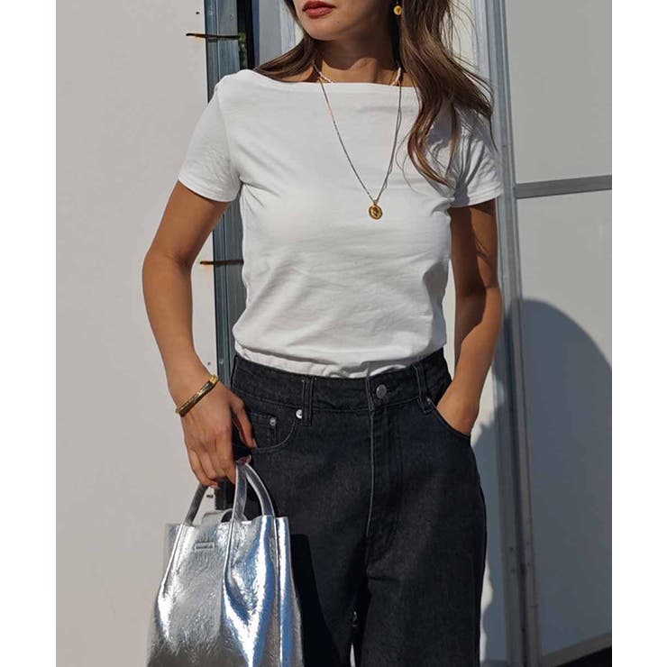 ホワイト | ボートネックTシャツesutoreja カットソー スタイルアップ | BUYSENSE