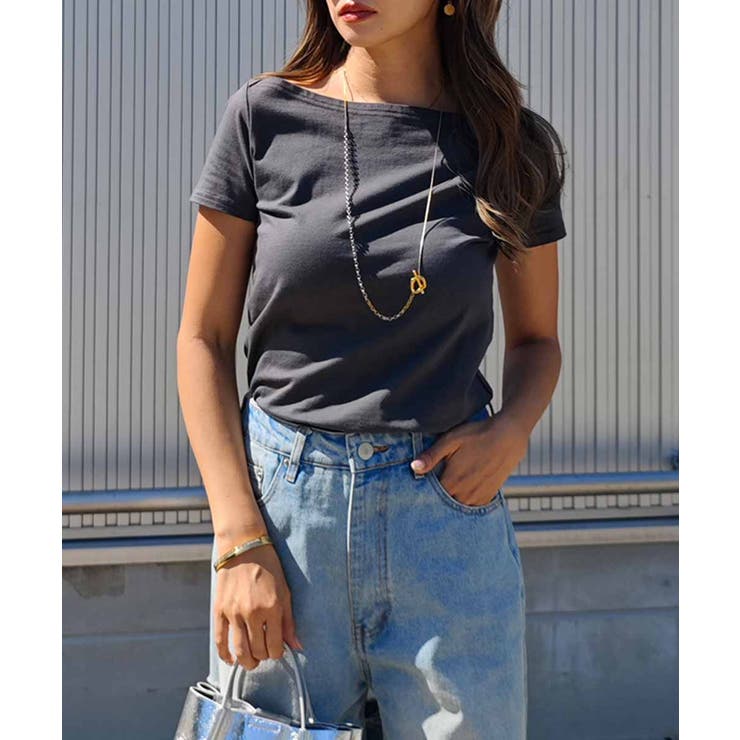 チャコール | ボートネックTシャツesutoreja カットソー スタイルアップ | BUYSENSE